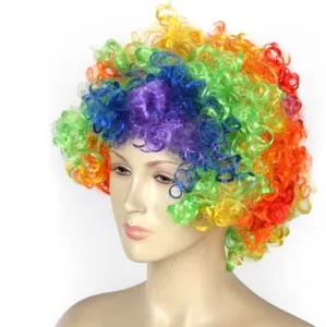 Peluca afro de payaso de colores para fiesta de Halloween, cabello sintético rizado.