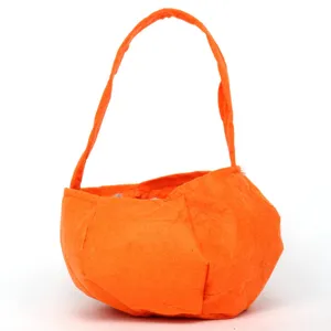 Πορτοκαλί τσάντα γλυκών κολοκύθας Halloween από μη υφασμένο ύφασμα με χερούλι για παιδιά.