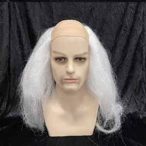 Funny bald white wig with long curly hair for festival party, cosplay and Halloween dress up.