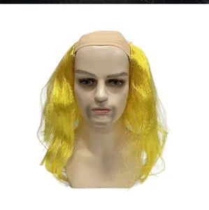 Funny bald wig with long yellow hair for party festival costume dress up accessory