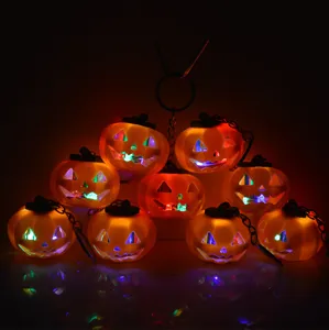 Halloween LED glowing pumpkin keychain pendant spooky night party decoration light up gift