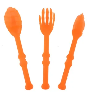 Halloween plastic tableware set orange skeleton spoon fork knife for party decoration