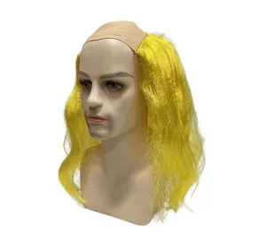 Funny bald wig yellow long hair party costume headwear for festival holiday party dress up