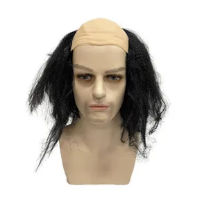Funny bald wig with long black hair for Halloween party, cosplay costume dress up item.