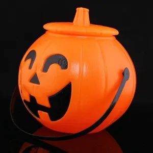 Halloween plastic pumpkin bucket with lid and handle candy container party decoration prop