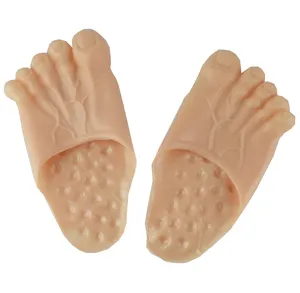 Funny novelty big foot slippers with realistic toes veins and massage insole for halloween prank.