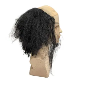 Funny bald wig with long black curly hair sides, perfect for party costume dress up.