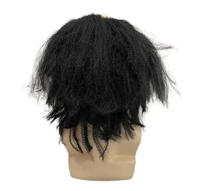 Funny party bald wig with messy black hair, perfect for Halloween, cosplay, and fun events.