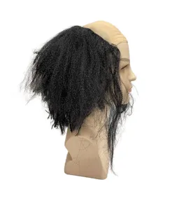 Funny bald wig for party costume, black frizzy hair with skin top mockup design for festival events
