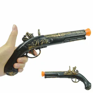 Retro Pirate Toy Pistol Costume Props Embossed Plastic Flintlock Model With Orange Tip For Halloween Dress Up Stage Performance