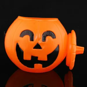 Halloween plastic pumpkin bucket with lid jack-o-lantern candy container for party decor