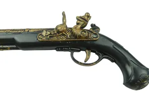 Halloween pirate flintlock pistol costume prop toy retro vintage black gold detail close up