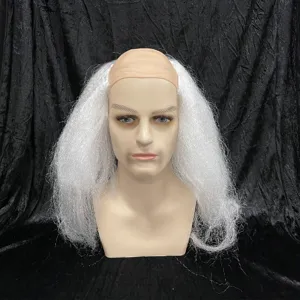 Funny bald cap with long white hair wig for festival costume party and cosplay events.