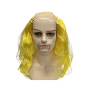 Funny bald novelty wig with long yellow hair for holiday party costume dress up accessory