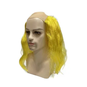 Funny party novelty yellow hair wig with bald cap design for Halloween cosplay events.