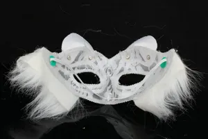 Weisse Spitzen Pluesch Katzen Fuchs Maske fuer Halloween Maskenball Party Kostuem Requisite.