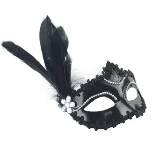Black masquerade mask with feathers lace rhinestones for Halloween party prom costume.