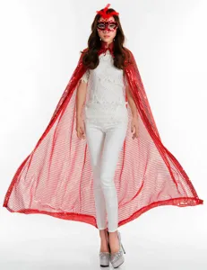 Roter Pailletten Umhang Cape für Halloween Cosplay Party, glänzendes Hexen Kostüm Zubehör.