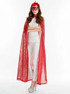 Roter Pailletten-Umhang Detailansicht, glänzendes Halloween Kostüm für Party und Cosplay.