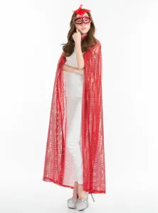 Roter Pailletten Umhang Cape fuer Halloween Party Cosplay Kostuem, glitzernde Buehnenkleidung.