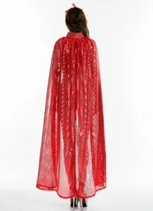 Rote Pailletten Umhang Cape fuer Halloween Party Cosplay Zauberin Kostuem Zubehoer