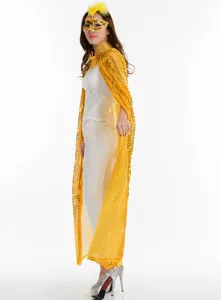 Goldener Pailletten Umhang Cape für Halloween Cosplay Kostüm, Maskenball und Party Performance.