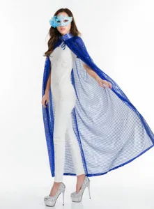 Blauer Pailletten Umhang Cape für Halloween Party Cosplay Kostüm glänzende Bühnenkleidung.