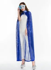 Blauer Pailletten Umhang Cape für Halloween Cosplay Maskerade Party Kostüm und Zaubershow.