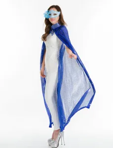 Blaues Pailletten Umhang Kostüm für Halloween Cosplay Party, glänzende Bühnenperformance Oberbekleidung.