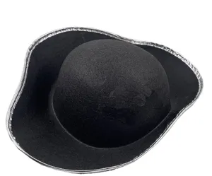Children pirate captain hat black tricorn costume party hat with silver trim dress up props