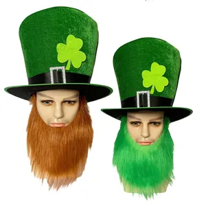 Πράσινο ψηλό καπέλο του St. Patrick με γενειάδα αξεσουάρ πάρτι μεταμφίεσης