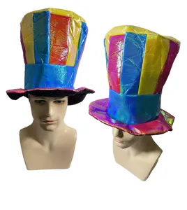 Colorful striped top hat iridescent carnival magician clown party costume headwear accessory