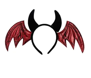 Halloween διαβόλου κέρατα νυχτερίδας φτερά στέκα αξεσουάρ λεπτομέρεια κόκκινο μαύρο.