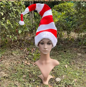Long striped Christmas hat plush adult Santa hat festive holiday party costume accessory decor
