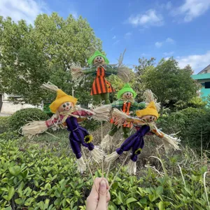 Halloween scarecrow doll decorations, DIY handmade flower arrangement accessories for party.