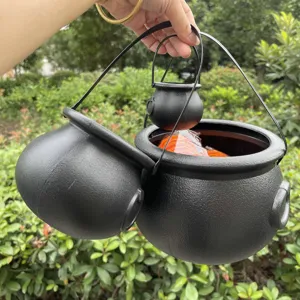 Set di calderoni da strega in plastica nera per decorazione di Halloween, porta caramelle.
