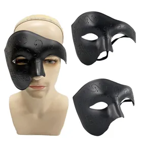 Masque de bal masqué noir demi-visage avec design à paillettes vintage pour fêtes.