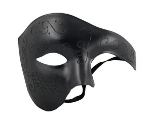 Masque de bal masqué demi-visage noir avec détails scintillants vintage pour fête.