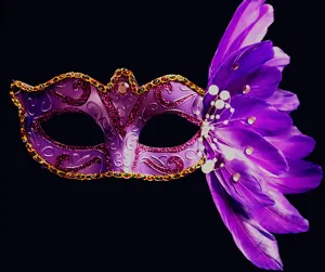 Lila Maskerade Maske mit Feder und Glitzer für Halloween Party Kostüm Ball Masken.