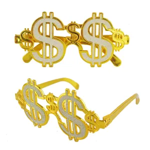 Gold dollar sign novelty glasses for party, funny costume photo props gift for events.