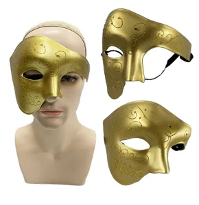 Masque de mascarade doré demi-visage masque fantôme scintillant costume de fête vintage