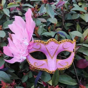 Rosa Feder Maske Karneval Maskerade Kostüm Zubehör mit Perlen und Strass für Partys.