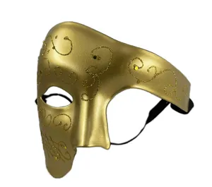 Masque de mascarade demi-visage doré fantôme opéra paillettes costume masque yeux