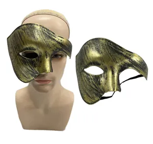 Masque Fantôme de Mascarade Rétro Doré Peint Demi-Visage Masque d'Opéra pour Fête Costume