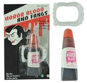 Halloween Artificial Blood And Vampire Fangs Set Scary Prank Toy Costume Props Makeup Accessories For Party
