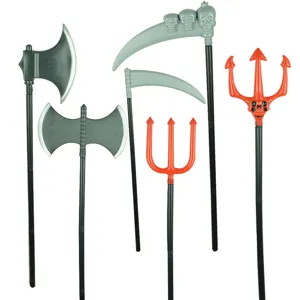 Jouet d'Arme en Plastique de Simulation d'Halloween Faucille Crâne Trident Hache en Trois Parties Accessoire de Costume de Fête