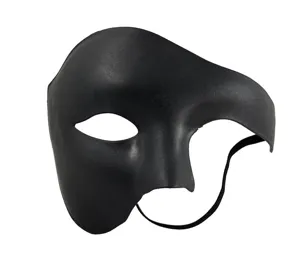 Gros plan detail du masque facial de mascarade noir fantome avec finition en plastique.