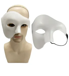 Masque de fantome demi-visage en plastique blanc detail pour fetes et mascarades.
