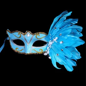 Blauer Maskenball Feder Maske venezianischer Stil Party Kostüm Zubehör für Damen