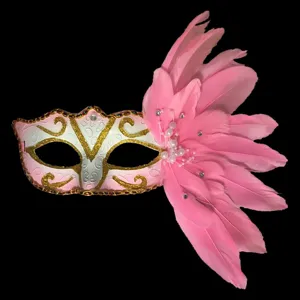 Rosa Feder Venezianische Maske Gold Glitzer Strass Party Prinzessin Masken Kostüm